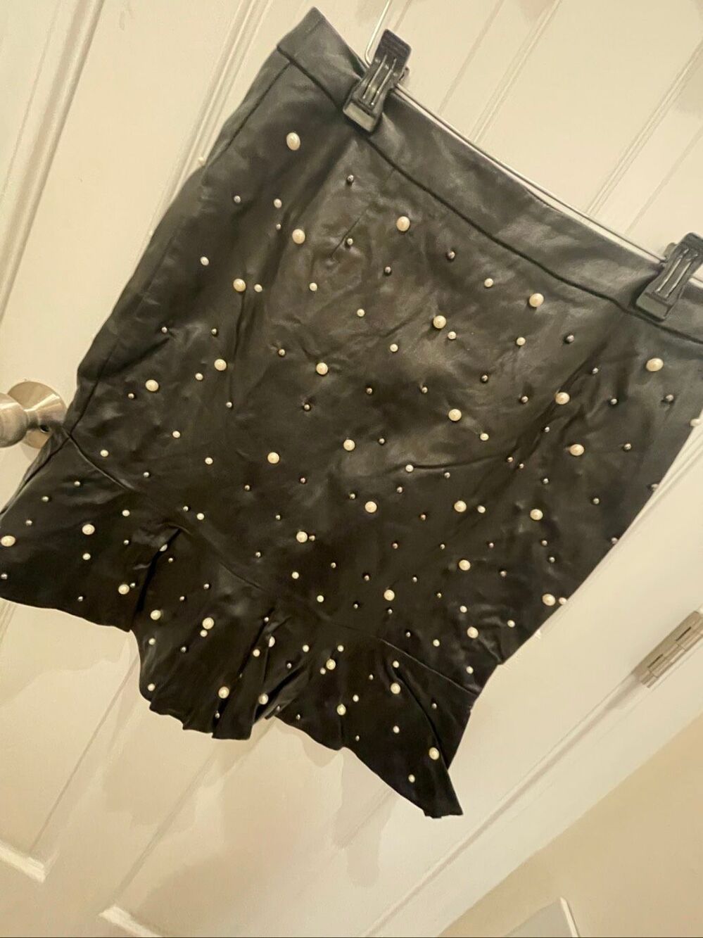 TOV Los Angeles Black Faux Leather Embellished Maxi Skirt Size 44